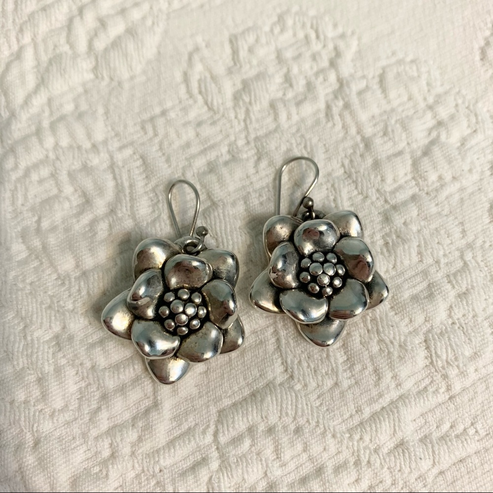 Sterling Silver Flower Floral Earrings
